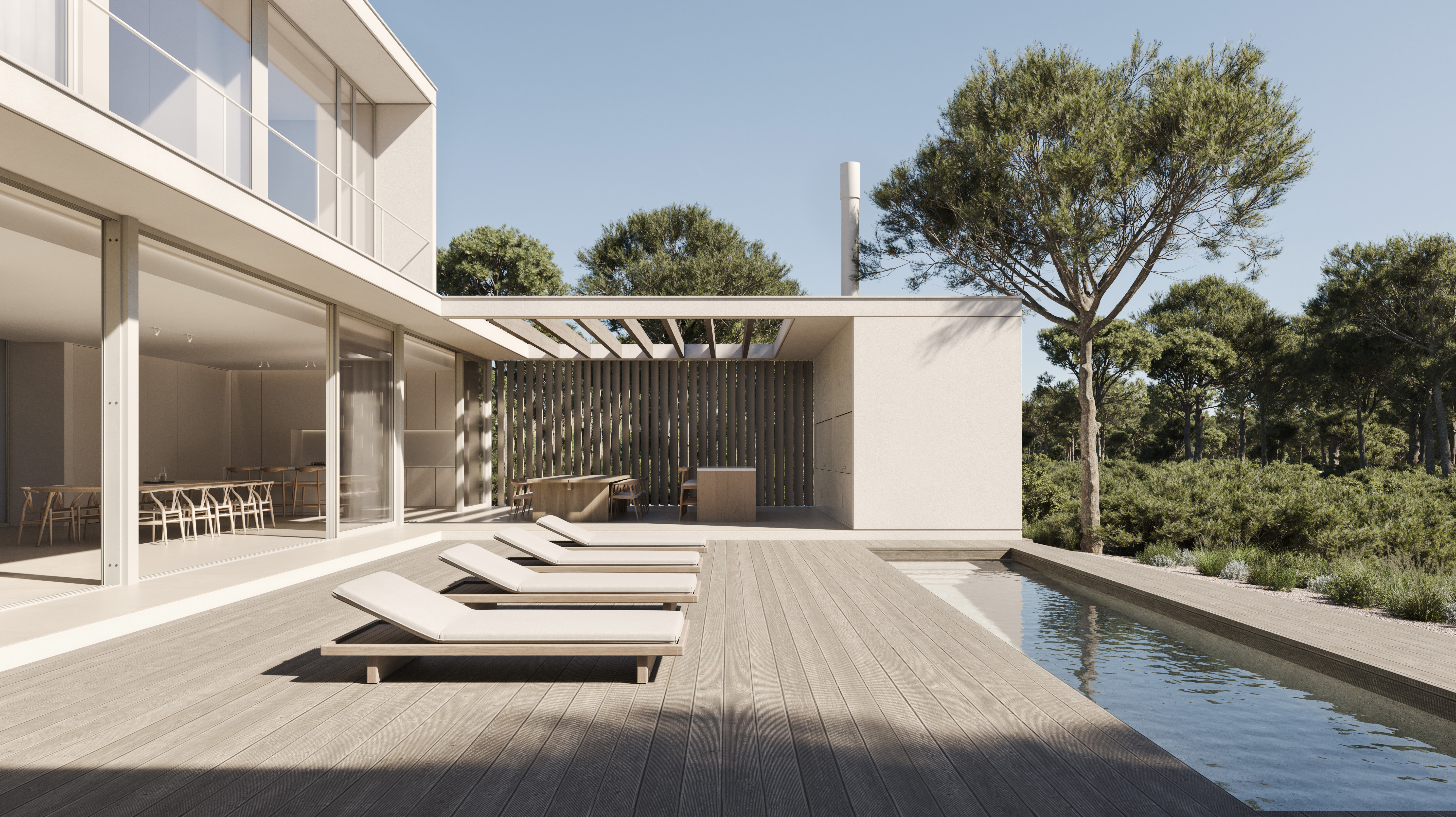 Piscina lineal y deck de lapacho